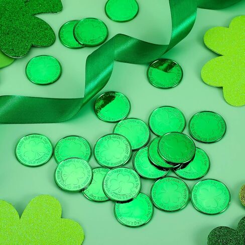240 Pieces St. Patrick's Day Shamrock Coins Saint Patty's Day Plastic Lucky Clover Coins Shamrock Luck Coins Table Sprinkles for Party Supplies (Gold) in Saudi Arabia