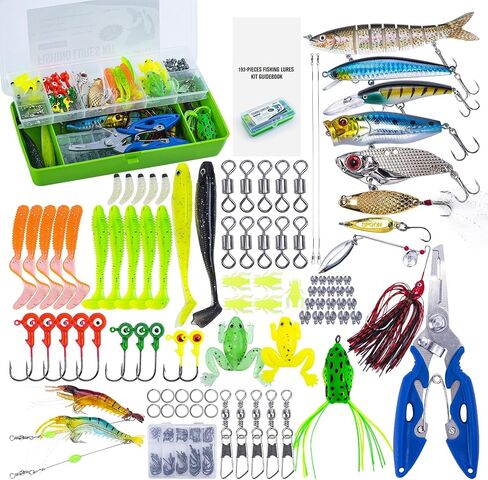 2 Layers Fishing Lures Tackle Box with Tackle Included, 193/255pcs Fishing Lures Kit, Contains Hooks, Jigs, Soft Lure, Detailed Manual, Accessories, Comprehensive Bait Lure Gifts in Kuwait