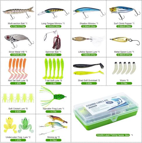 2 Layers Fishing Lures Tackle Box with Tackle Included, 193/255pcs Fishing Lures Kit, Contains Hooks, Jigs, Soft Lure, Detailed Manual, Accessories, Comprehensive Bait Lure Gifts in Kuwait