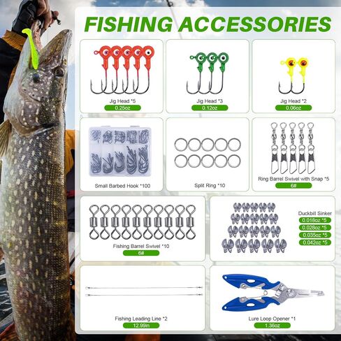 2 Layers Fishing Lures Tackle Box with Tackle Included, 193/255pcs Fishing Lures Kit, Contains Hooks, Jigs, Soft Lure, Detailed Manual, Accessories, Comprehensive Bait Lure Gifts in Kuwait