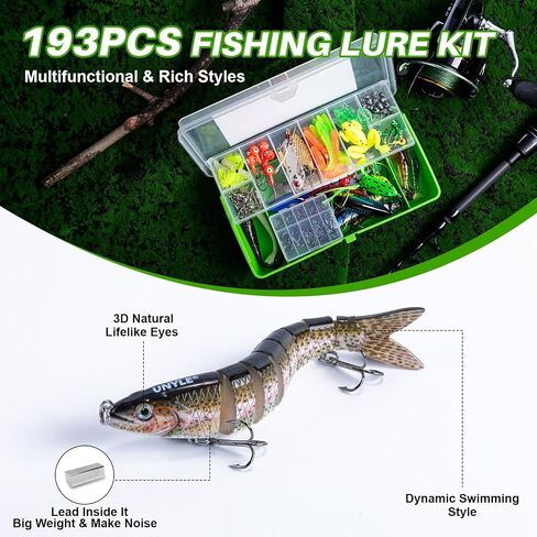 2 Layers Fishing Lures Tackle Box with Tackle Included, 193/255pcs Fishing Lures Kit, Contains Hooks, Jigs, Soft Lure, Detailed Manual, Accessories, Comprehensive Bait Lure Gifts in Kuwait