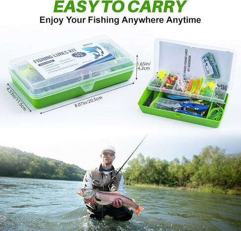 2 Layers Fishing Lures Tackle Box with Tackle Included, 193/255pcs Fishing Lures Kit, Contains Hooks, Jigs, Soft Lure, Detailed Manual, Accessories, Comprehensive Bait Lure Gifts in Kuwait