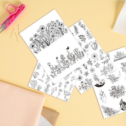 Water Soluble Embroidery Paper - Stick and Stitch Embroidery Paper Wash Away, 4 Sheet Hand Sewing Stabilizer for Embroidery, Mushroom, Butterfly, Boho Flower Designs in Saudi Arabia