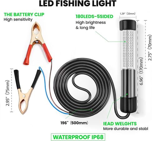 LED Night Fishing Light 12V 108 LEDs 10.8W Underwater Night Fishing Finder Light, 1080LM Green Submersible Fishing Attracting with 5M Power Cord in Saudi Arabia