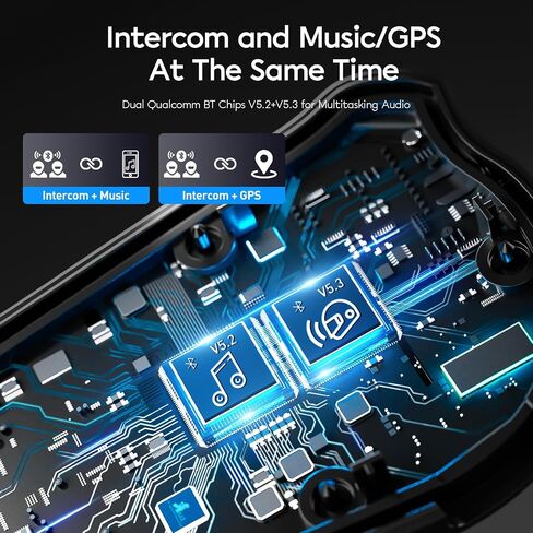 Betowey S5 دراجة نارية Bluetooth Intercom لـ 10 راكبون ، سماعة Bluetooth خوذة V5.3 مع تعدد المهام الصوتية ، مكبرات صوت ميكروفون من النوع/تقليل الضوضاء ، قطعتين in Kuwait