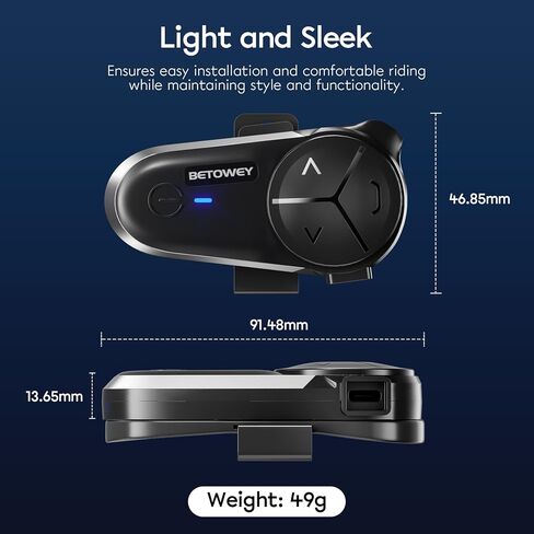 Betowey S5 دراجة نارية Bluetooth Intercom لـ 10 راكبون ، سماعة Bluetooth خوذة V5.3 مع تعدد المهام الصوتية ، مكبرات صوت ميكروفون من النوع/تقليل الضوضاء ، قطعتين in Kuwait