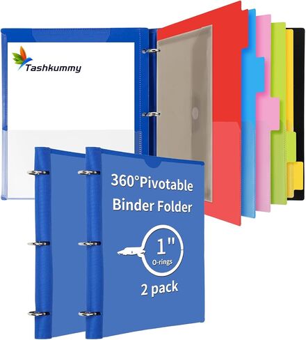 360° Pivotable Project Organizer Binder, 2 Pack 3 Ring Binder with Colored Tab Dividers with Pockets, Customizable Front Cover Multi Pocket Folder Binder for Home, School, Office- Purple in Saudi Arabia