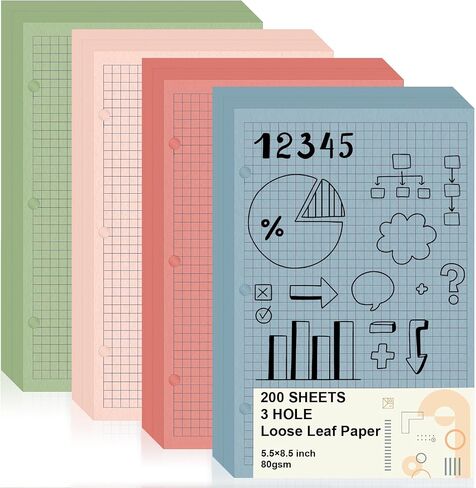 200 Sheets Half Letter 3 Hole Notebook Refill Paper 5-1/2 x 8-1/2 Loose Leaf Paper for Mini Binder Colored Lined Paper Bulk College Ruled Filler Paper for Planner Inserts for School Office in Kuwait