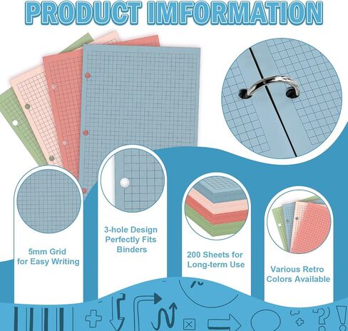 200 Sheets Half Letter 3 Hole Notebook Refill Paper 5-1/2 x 8-1/2 Loose Leaf Paper for Mini Binder Colored Lined Paper Bulk College Ruled Filler Paper for Planner Inserts for School Office in Kuwait
