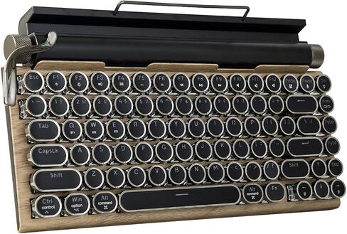 المغامرون على طراز الآلة الكاتبة على طراز لوحة المفاتيح الميكانيكية LED Backloving 83 Keys Bluetooth 5.0 لوحة ألوان خشبية محور أزرق متوافق مع iOS/Android/Windows/Vista/Linux/Mac Office/Gaming ، 12.8x6.6x1.6in in Kuwait