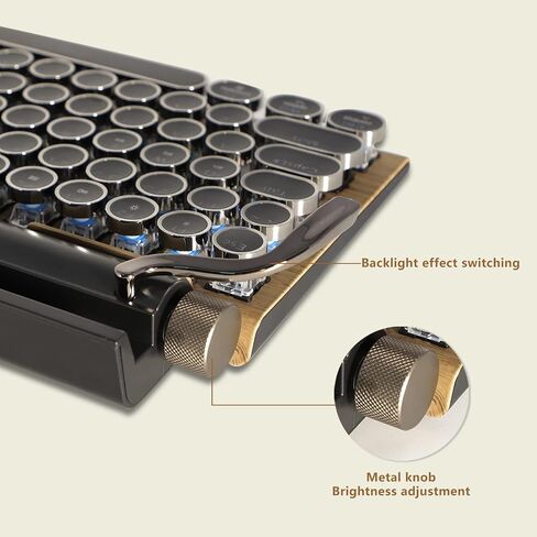 المغامرون على طراز الآلة الكاتبة على طراز لوحة المفاتيح الميكانيكية LED Backloving 83 Keys Bluetooth 5.0 لوحة ألوان خشبية محور أزرق متوافق مع iOS/Android/Windows/Vista/Linux/Mac Office/Gaming ، 12.8x6.6x1.6in in Kuwait