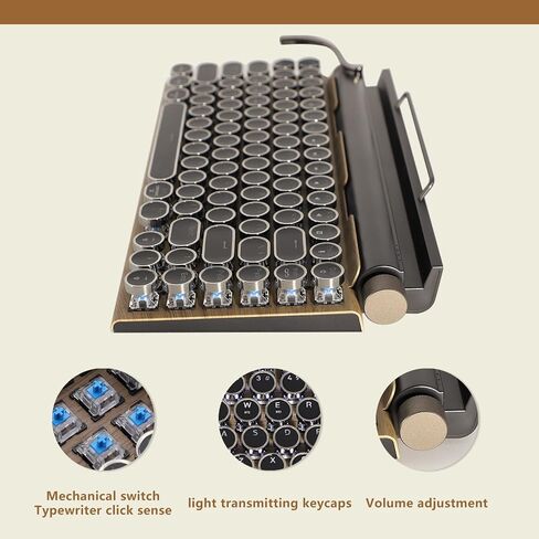 المغامرون على طراز الآلة الكاتبة على طراز لوحة المفاتيح الميكانيكية LED Backloving 83 Keys Bluetooth 5.0 لوحة ألوان خشبية محور أزرق متوافق مع iOS/Android/Windows/Vista/Linux/Mac Office/Gaming ، 12.8x6.6x1.6in in Kuwait