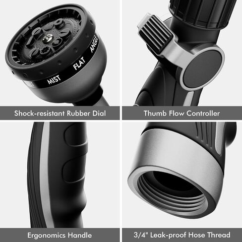RESTMO Watering Wand Heavy Duty, Metal Garden Hose Wand with 10 Spray Patterns, 15-Inch Long Hose Nozzle Sprayer with Thumb Flow Control, Ideal to Water Hanging Baskets and Shrubs in Saudi Arabia