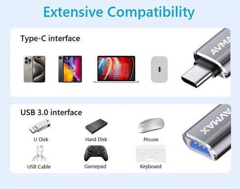 AVMAX USB to USB C Adapter 4Pack,USBC Male to USB A 3.0 Female OTG Adapter | Type C Male to Type A Female 3.0 OTG Adapter for iPhone 16 15, Flash Thumb Drive,Mac,iPad,Samsung Galaxy in Saudi Arabia