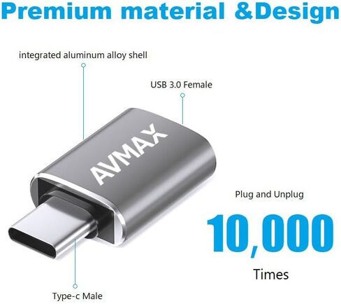 AVMAX USB to USB C Adapter 4Pack,USBC Male to USB A 3.0 Female OTG Adapter | Type C Male to Type A Female 3.0 OTG Adapter for iPhone 16 15, Flash Thumb Drive,Mac,iPad,Samsung Galaxy in Saudi Arabia
