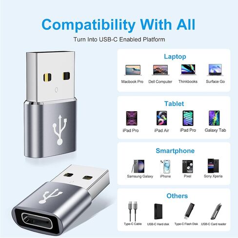 USB to USB C Adapter 10 Pack,USBC to USB Adapter,USBA to USBC Adapter,TypeC to USBA Male Female OTG Converter for iPhone 16 15,MacBook,PS5,Phones,Charger,Grey in Saudi Arabia