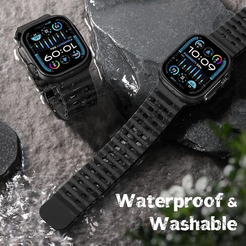 Odbeai Ocean Sport band Compatible with Apple Watch Ultra 2/Ultra Band for Men 49mm 46mm 45mm 44mm 42mm,Soft Silicone Breathable Waterproof Outdoors for iWatch Series 10 9 8-1 SE Black Men Women in Saudi Arabia
