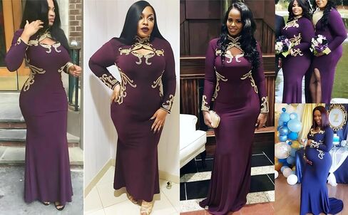 Art deco Long Sleeve Holiday Winter Dress High Neck Casual Formal Homecoming Elegant Classy Evening Gown(One size fit from Small until Large size, Dark purple) in Kuwait