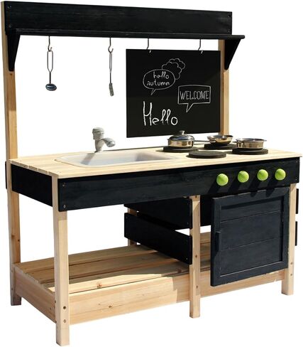 Mud Kitchen Playset for, Outdoor Wooden Toy Play Kitchen Set for Boys and Girls, Kitchen Accessories and Garden Sink with Faucet, Blackboard, Cookware Pot (Blue1) in Saudi Arabia