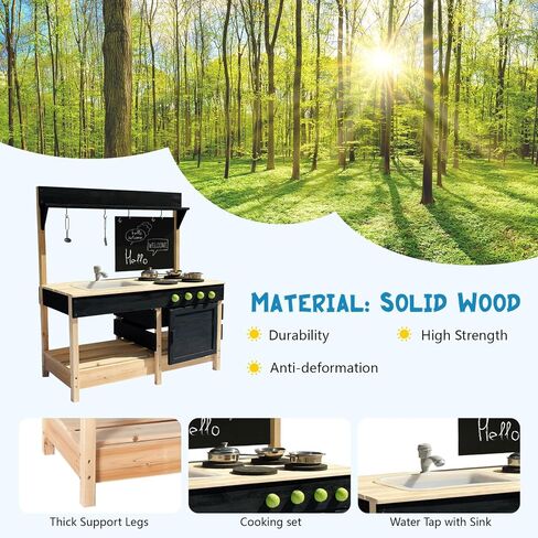 Mud Kitchen Playset for, Outdoor Wooden Toy Play Kitchen Set for Boys and Girls, Kitchen Accessories and Garden Sink with Faucet, Blackboard, Cookware Pot (Blue1) in Saudi Arabia