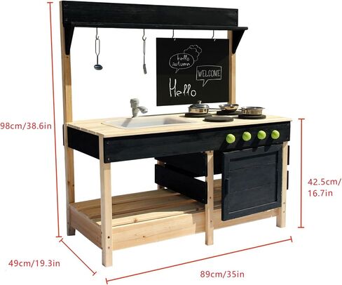 Mud Kitchen Playset for, Outdoor Wooden Toy Play Kitchen Set for Boys and Girls, Kitchen Accessories and Garden Sink with Faucet, Blackboard, Cookware Pot (Blue1) in Saudi Arabia