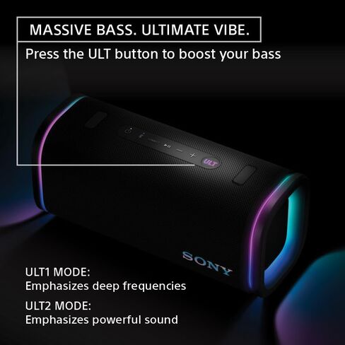 Sony ULT Field 5 Wireless Portable Bluetooth Speaker, IP67 Waterproof, Dustproof, and Rustproof with Enhanced Bass, 25 Hour Battery, 360° Party Light, and Shoulder Strap (SRSULT50B), Black in Saudi Arabia