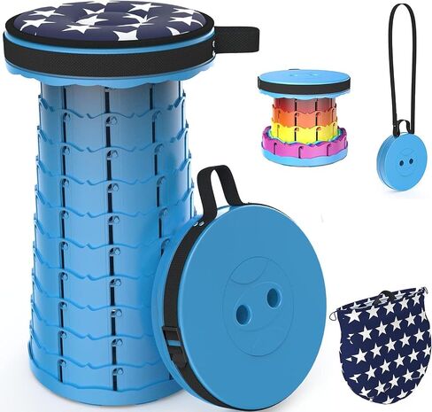 Upgraded Portable Collapsible Folding Stool with Cushion Retractable Telescoping Stool for Adults Sturdy Capacity 400bs Camping Stool for Outdoor Hiking Garden BBQ Fishing (Rainbow) in Kuwait