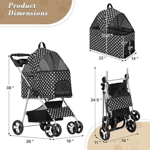 Athena Collection 4 Wheels Pet Stroller Dog Stroller for Medium Dogs 33 Lbs Puppy Cat Stroller Pet Dog Stroller with Detachable Carrier, Cup Holder Tray, Bottom Storage, Pink in Saudi Arabia
