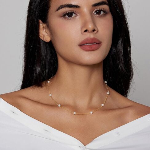 Partm Pearl Necklace for Women Trendy 14K Gold Plated Dainty Pearl Pendant Choker Set Handmade Pearl Gold Necklace Non Tarnish Simple Cute Jewelry Gifts for Women in Kuwait