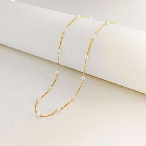 Partm Pearl Necklace for Women Trendy 14K Gold Plated Dainty Pearl Pendant Choker Set Handmade Pearl Gold Necklace Non Tarnish Simple Cute Jewelry Gifts for Women in Kuwait