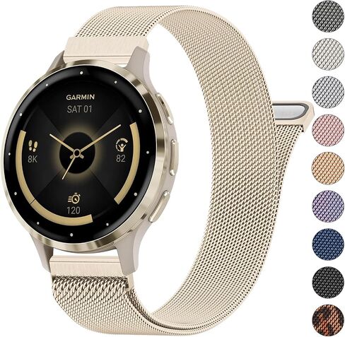 18mm Metal Bands for Garmin Venu 3S / Venu 2S / Vivoactive 4S / Vivomove 3S / Forerunner 265s Watch Bands, Quick Release Stainless Steel Metal Replacement Wristband Strap for Garmin Forerunner 255s/265s Bands Women Men in Kuwait