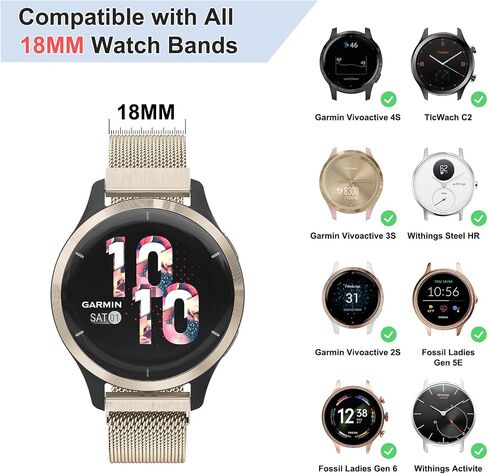 18mm Metal Bands for Garmin Venu 3S / Venu 2S / Vivoactive 4S / Vivomove 3S / Forerunner 265s Watch Bands, Quick Release Stainless Steel Metal Replacement Wristband Strap for Garmin Forerunner 255s/265s Bands Women Men in Kuwait
