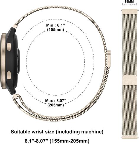 18mm Metal Bands for Garmin Venu 3S / Venu 2S / Vivoactive 4S / Vivomove 3S / Forerunner 265s Watch Bands, Quick Release Stainless Steel Metal Replacement Wristband Strap for Garmin Forerunner 255s/265s Bands Women Men in Kuwait