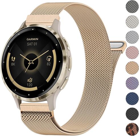 18mm Metal Bands for Garmin Venu 3S / Venu 2S / Vivoactive 4S / Vivomove 3S / Forerunner 265s Watch Bands, Quick Release Stainless Steel Metal Replacement Wristband Strap for Garmin Forerunner 255s/265s Bands Women Men in Kuwait