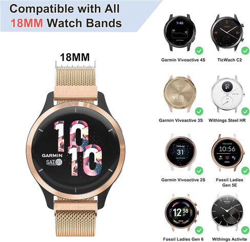 18mm Metal Bands for Garmin Venu 3S / Venu 2S / Vivoactive 4S / Vivomove 3S / Forerunner 265s Watch Bands, Quick Release Stainless Steel Metal Replacement Wristband Strap for Garmin Forerunner 255s/265s Bands Women Men in Kuwait