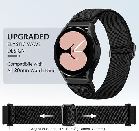 Stretchy Band Compatible with Samsung Galaxy Watch 7 6 5 4 Band 40mm 44mm/Watch 6 4 Classic 42mm 46mm 43mm 47mm/Watch 5 Pro 45mm/FE 40mm/Active 2, 20mm Water-Resistant Nylon Elastic Sport Strap in Saudi Arabia
