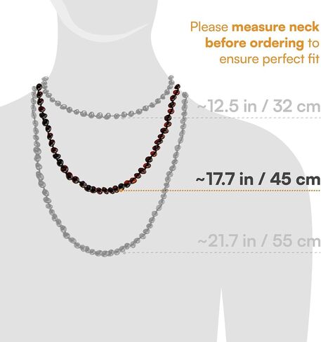 Baltic Amber Necklace for Women and Men (Authentic, Certified) - 17.7 inches, Black (Raw/Unpolished) - Unisex Amber Jewelry for Adults - Amber Bead Necklace by Amber Guru in Kuwait