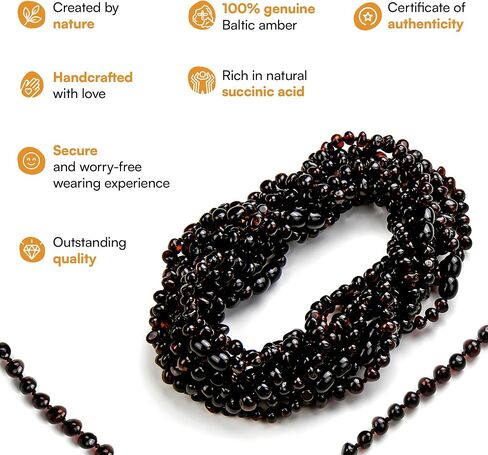 Baltic Amber Necklace for Women and Men (Authentic, Certified) - 17.7 inches, Black (Raw/Unpolished) - Unisex Amber Jewelry for Adults - Amber Bead Necklace by Amber Guru in Kuwait