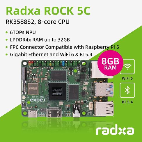 Radxa Rock 5C(Lite) RK3588S2, 8-core CPU SBC, HDMI with 8K Output, PCIe 2.1 1-Lane, Gigabit Ethernet, Single Board Computer Rock 5C 8GB in Kuwait