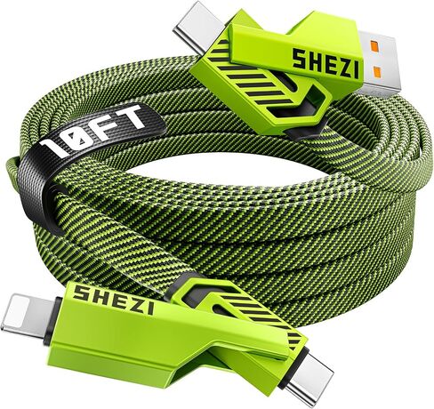 4-in-1 [Upgraded] USB C Cable 50W 3FT, 90 Degree Fast Charging Nylon Braided for iPhone iPad Charger Cord Right Angle [480Mbps Data Sync] Multi Charging Cable Combo with L/USB C/USB A Ports in Kuwait