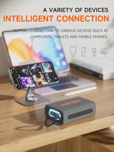 Speaker, Portable Wireless Bluetooth Speakers, Waterproof Loud Stereo Sound with RGB Lights TWS Paire Long Playtime for Home/Party/Outdoor, Electronic Gadgets (1PCS, Gray) in Kuwait