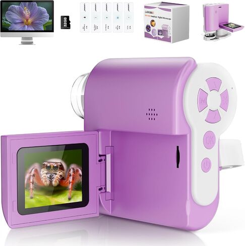 LAKWAR Portable Handheld Microscope for Kids with 2-inch-Screen: 1000x HD Digital Microscope for Kids Educational Science Kit, Christmas Birthday Gifts for Kids Age 5 6 7 8 9 10 11 12 (Pink) in Saudi Arabia