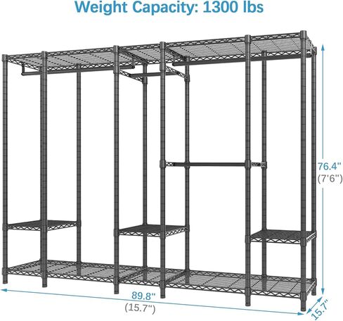 VIPEK V50i Extra Large Portable Closet Rack Bedroom Armoire Freestanding Wardrobe Closet, Heavy Duty Clothes Rack Multi-Functional Metal Clothing Rack for Hanging Clothes, Max Load 1300lbs, Black in Kuwait