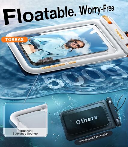 TORRAS IP68 Waterproof Phone Pouch Double Space, Floating Waterproof Phone Case with Lanyard for iPhone 16 Pro Max 15 14 13 S25 S24, Phone Dry Bag Vacation Cruise Ship Travel Essentials 7.0'', Black in Kuwait