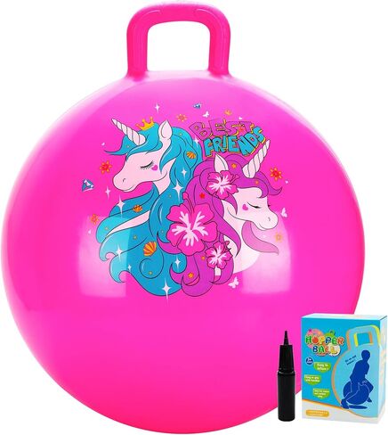 U&C Planet Hopper Ball 18 inches Bouncy Ball with Handle for Kids Age 3-6 Hoppity Hop Sit and Bounce Jumping Hopping Ball with Pump and Gift Box Great Gift for Birthday Christmas, Blue in Saudi Arabia