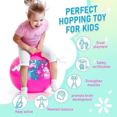 U&C Planet Hopper Ball 18 inches Bouncy Ball with Handle for Kids Age 3-6 Hoppity Hop Sit and Bounce Jumping Hopping Ball with Pump and Gift Box Great Gift for Birthday Christmas, Blue in Saudi Arabia