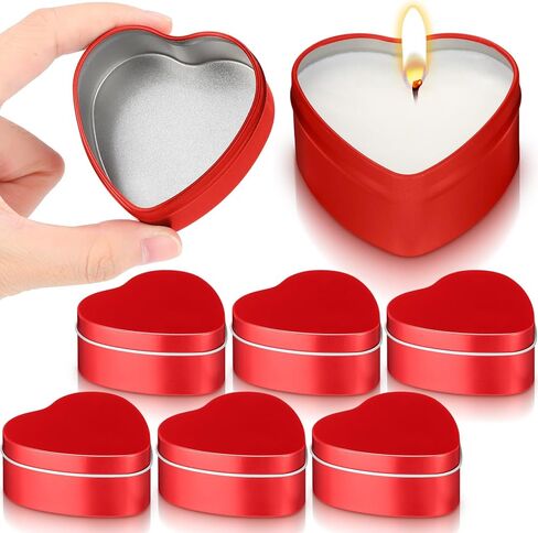 Vesici 6 Pcs Heart Shaped Candle Tin Valentine's Day Sealed Empty Candle Jar Container Metal Can Box with Lids for Mother's Day Wedding(Red,2 oz) in Saudi Arabia