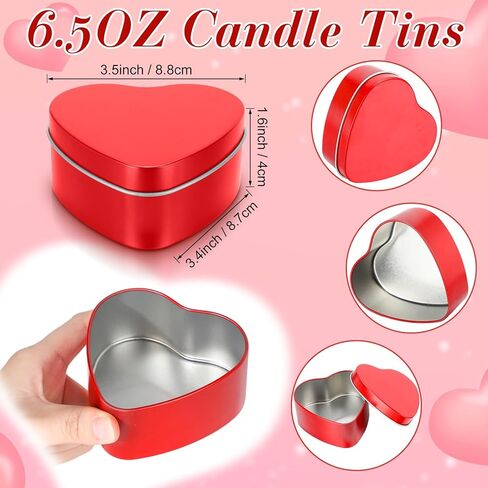 Vesici 6 Pcs Heart Shaped Candle Tin Valentine's Day Sealed Empty Candle Jar Container Metal Can Box with Lids for Mother's Day Wedding(Red,2 oz) in Saudi Arabia