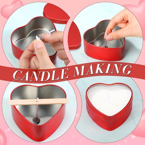 Vesici 6 Pcs Heart Shaped Candle Tin Valentine's Day Sealed Empty Candle Jar Container Metal Can Box with Lids for Mother's Day Wedding(Red,2 oz) in Saudi Arabia
