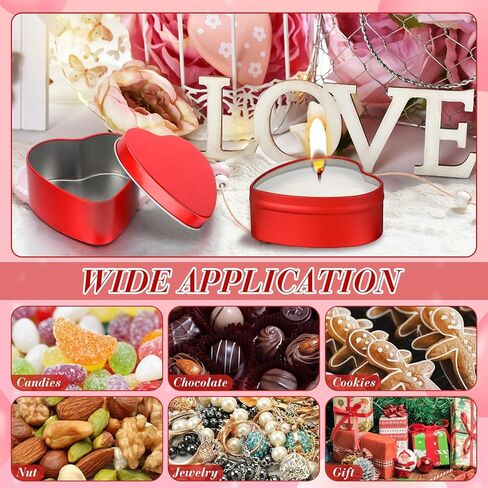 Vesici 6 Pcs Heart Shaped Candle Tin Valentine's Day Sealed Empty Candle Jar Container Metal Can Box with Lids for Mother's Day Wedding(Red,2 oz) in Saudi Arabia